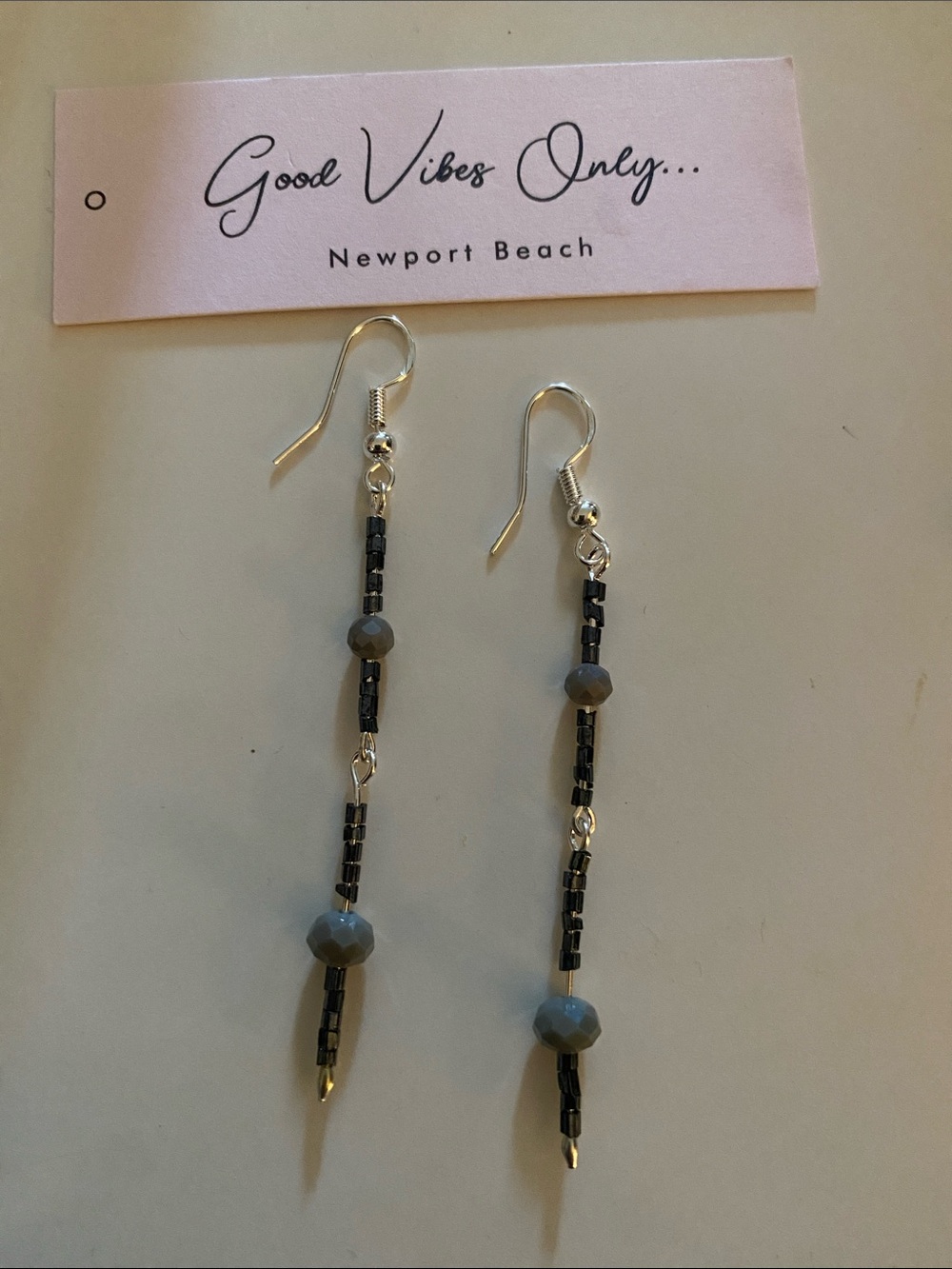 Good Vibes Only Newport Beach Black & Gray Beaded Linear Earrings